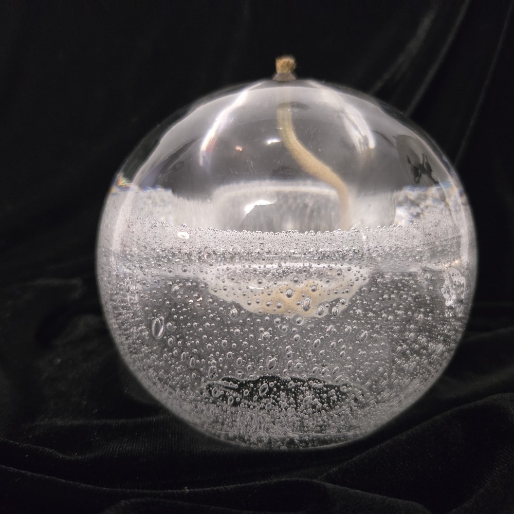 Vintage Controlled Bubble Art Glass Sphere Oil Lamp Hand Made In Poland